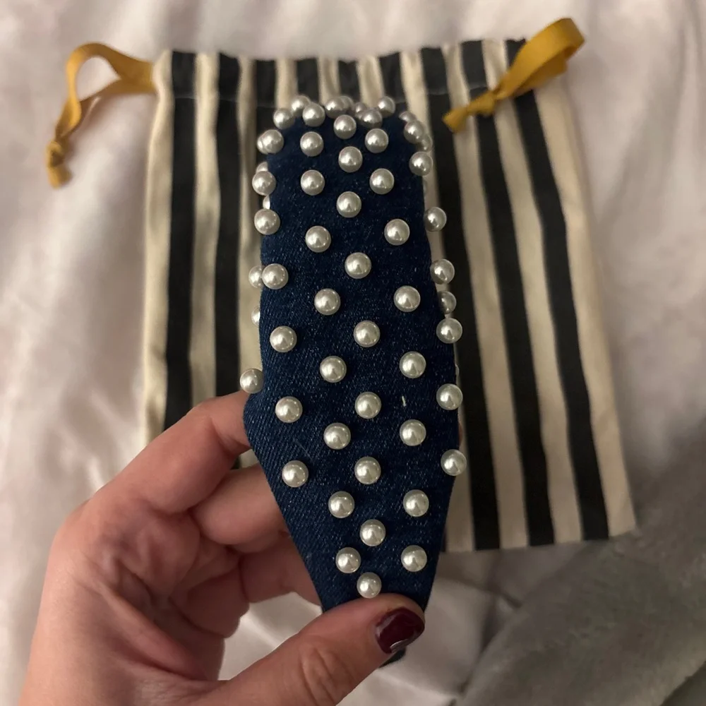 Lele Sadoughi Denim Headband with Pearls - Picture 3 of 6
